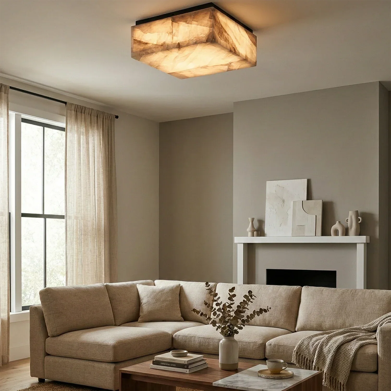 Alabaster Riviera Square Ceiling  Lamp | wildoxy