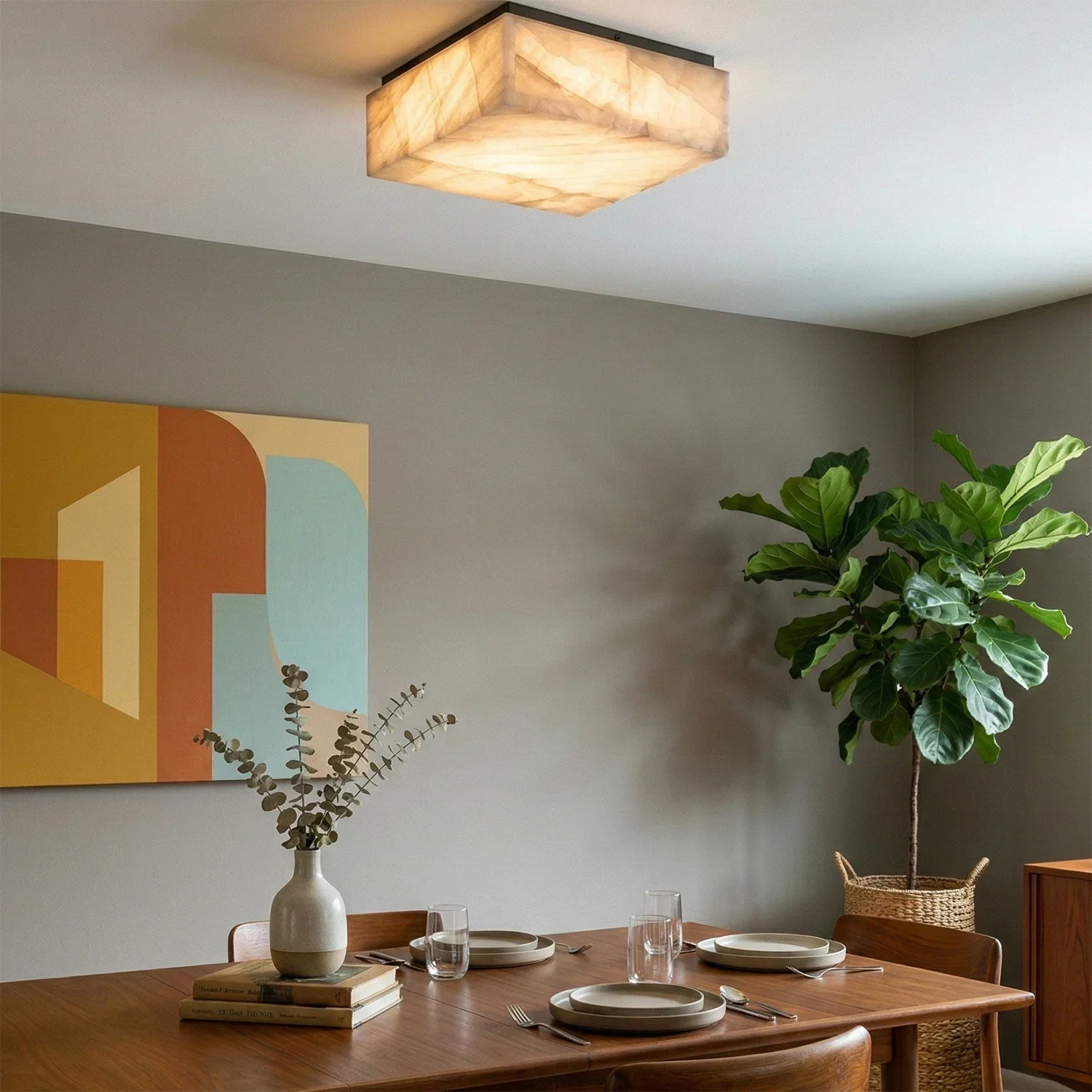 Alabaster Riviera Square Ceiling  Lamp | wildoxy