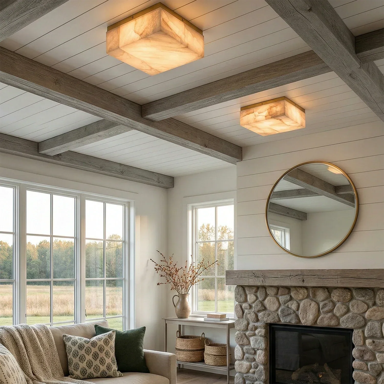Alabaster Riviera Square Ceiling  Lamp | wildoxy