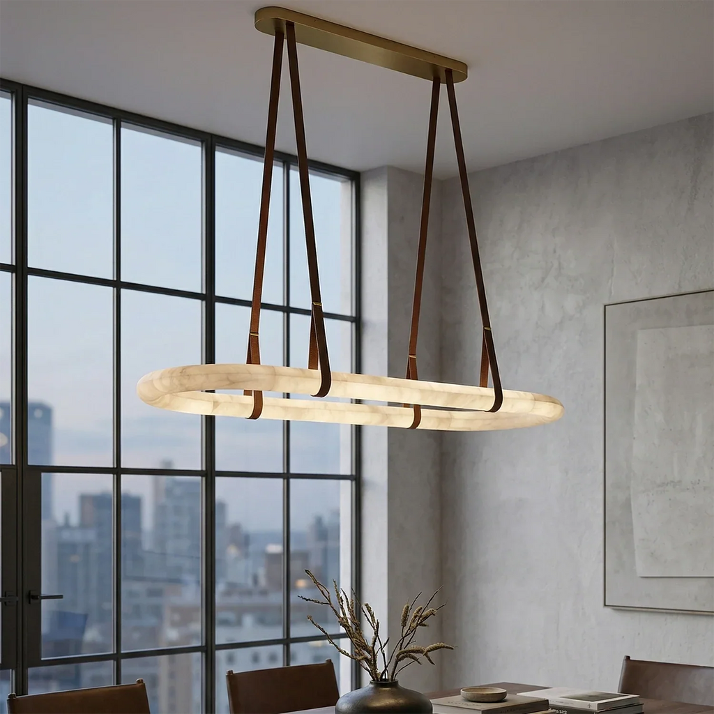 Alabaster Round Leather Chandelier | wildoxy