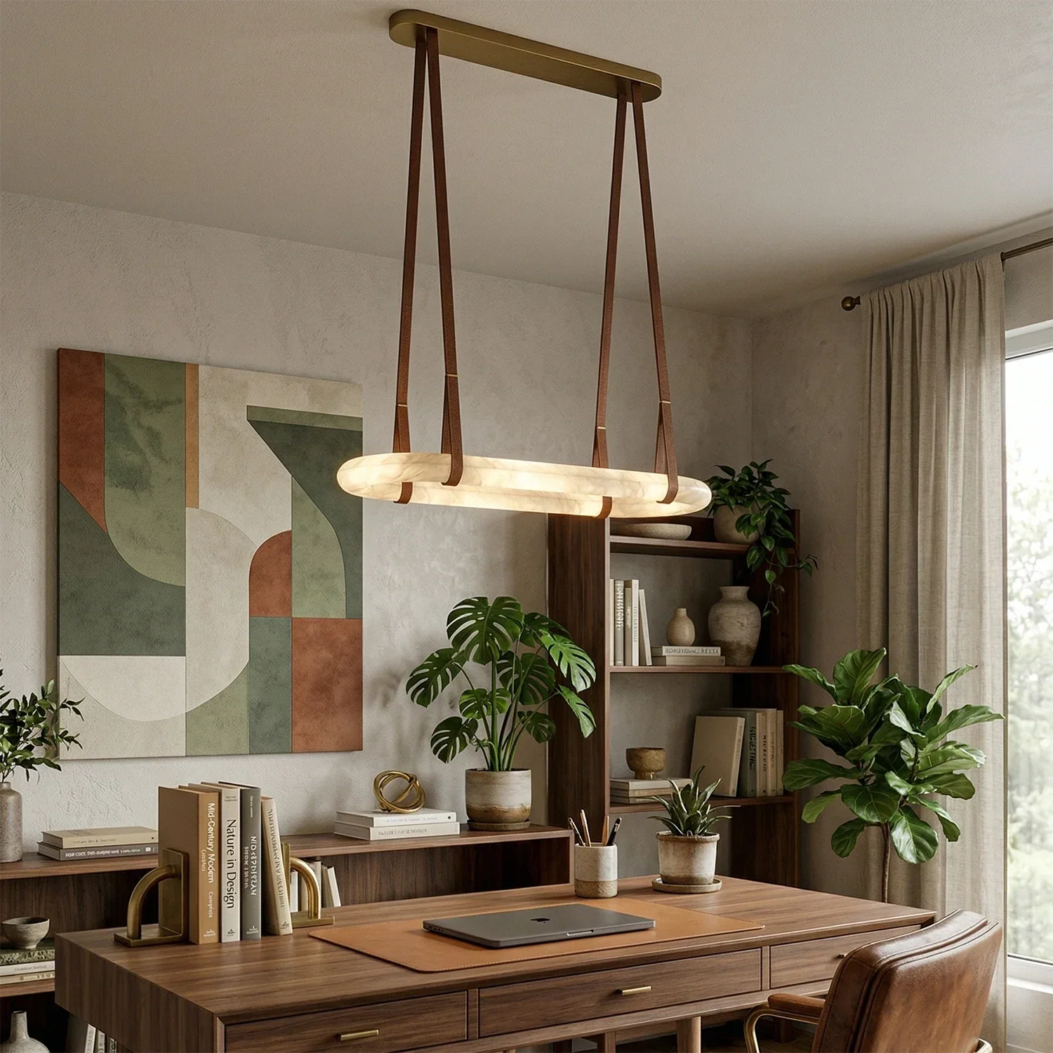 Alabaster Round Leather Chandelier | wildoxy