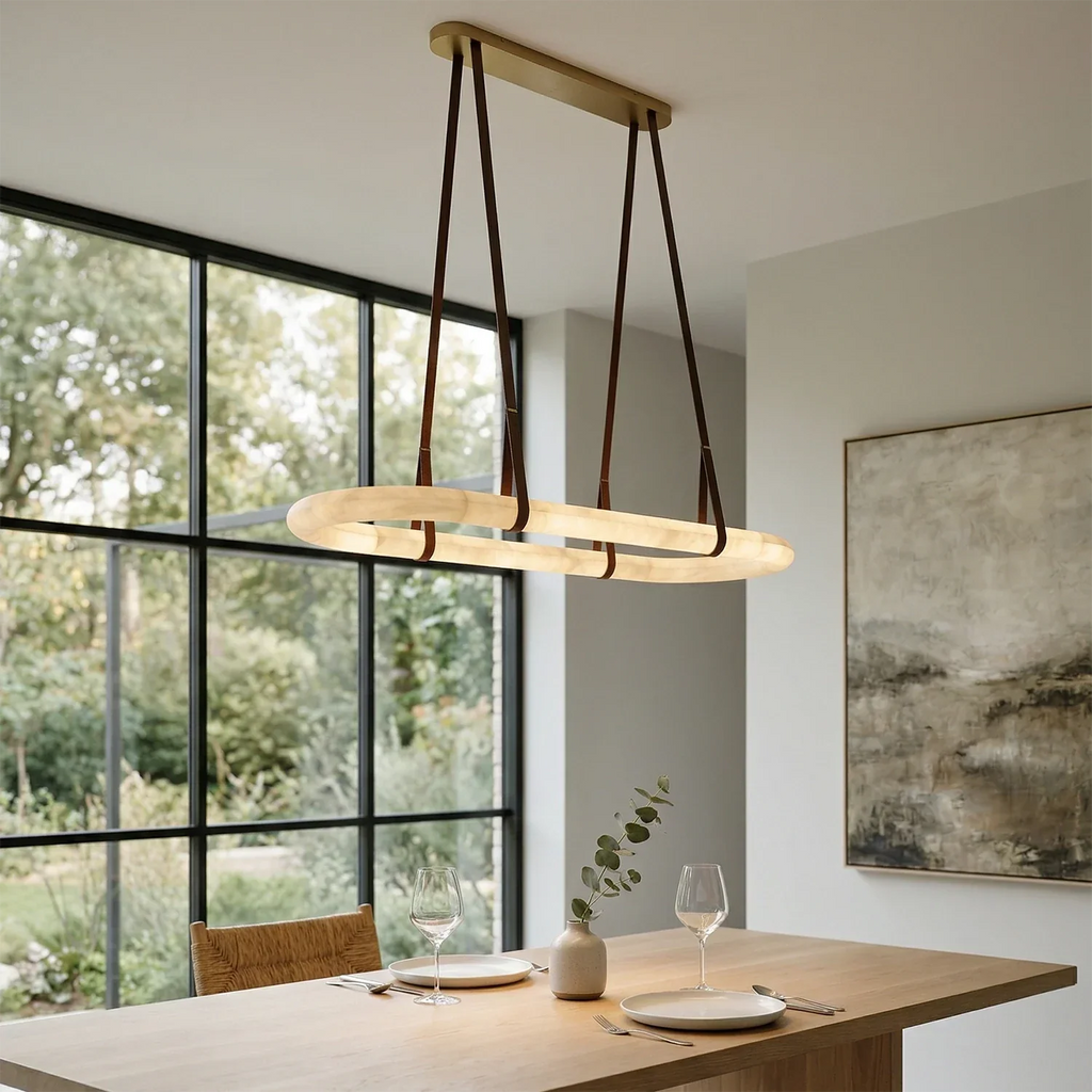 Alabaster Round Leather Chandelier | wildoxy