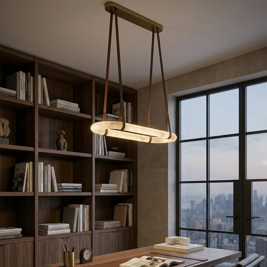 Alabaster Round Leather Chandelier | wildoxy