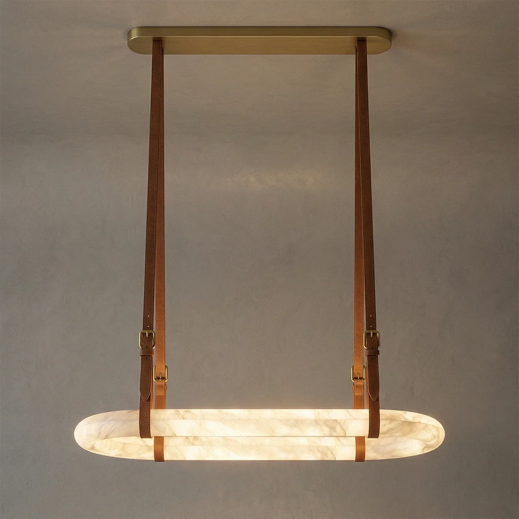 Alabaster Round Leather Chandelier | wildoxy