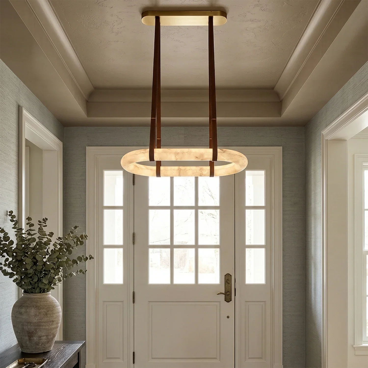Alabaster Round Leather Chandelier | wildoxy
