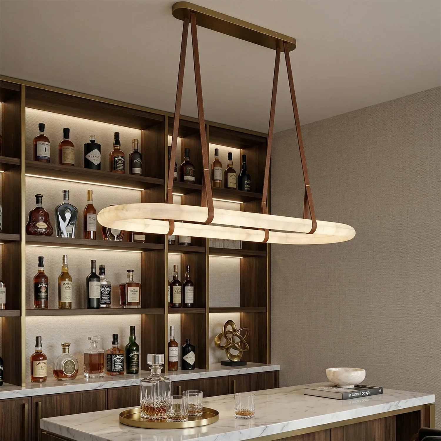 Alabaster Round Leather Chandelier | wildoxy