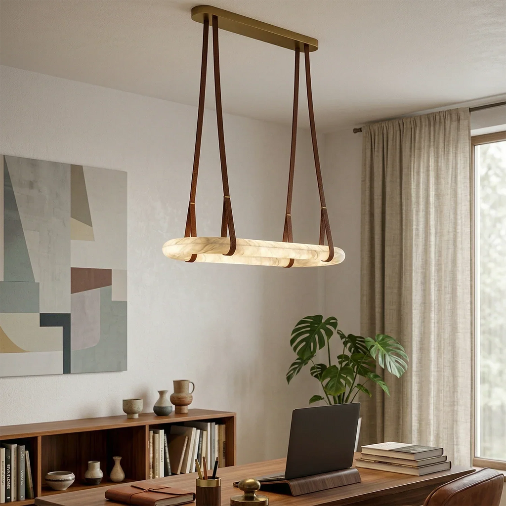 Alabaster Round Leather Chandelier | wildoxy