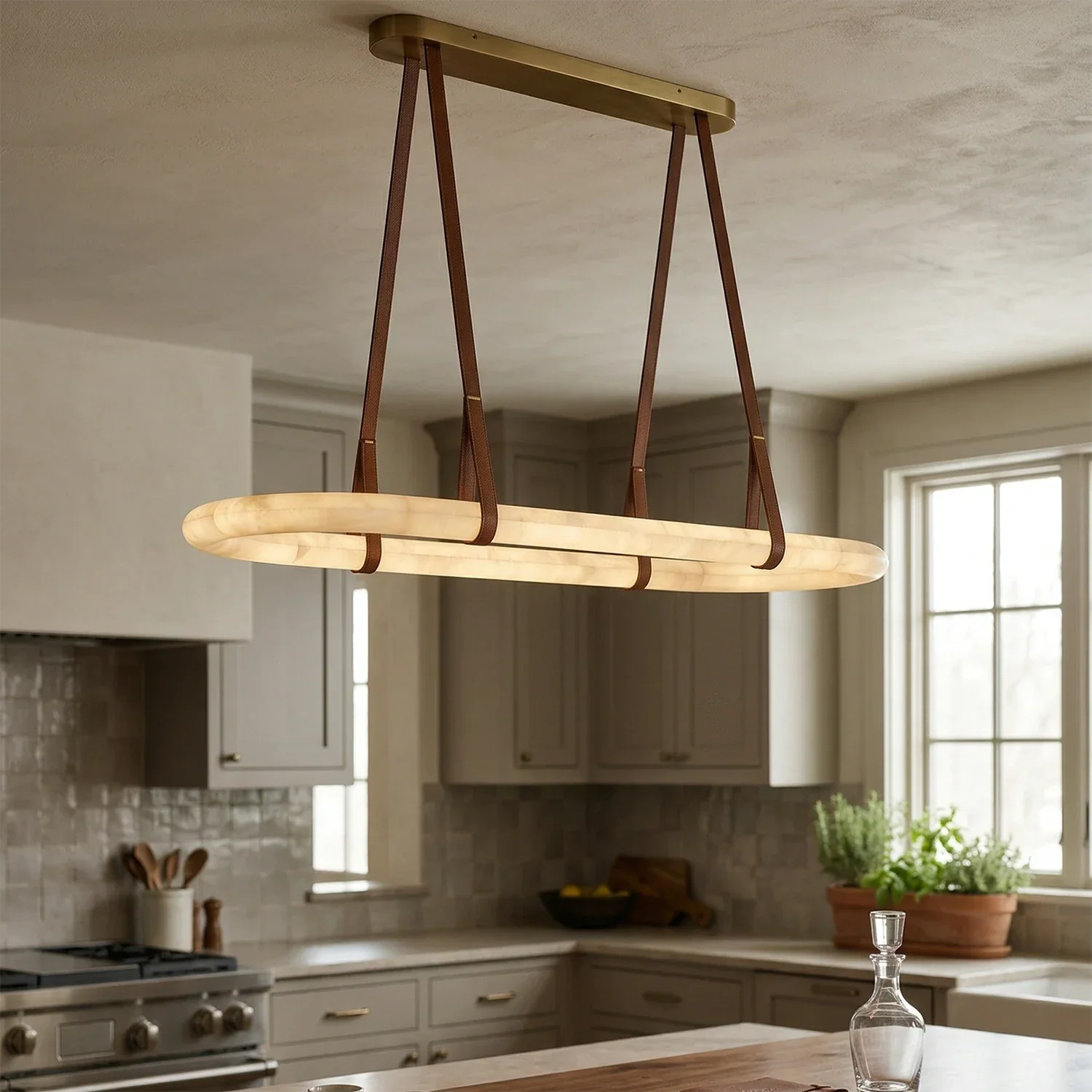 Alabaster Round Leather Chandelier | wildoxy
