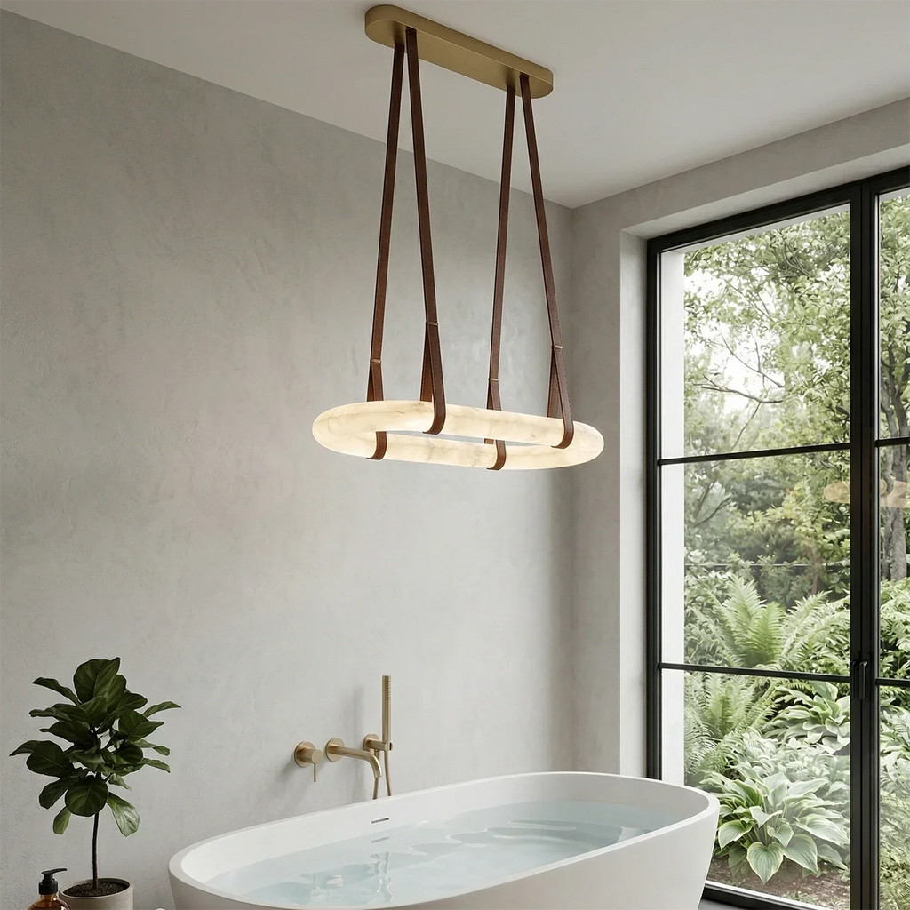 Alabaster Round Leather Chandelier | wildoxy