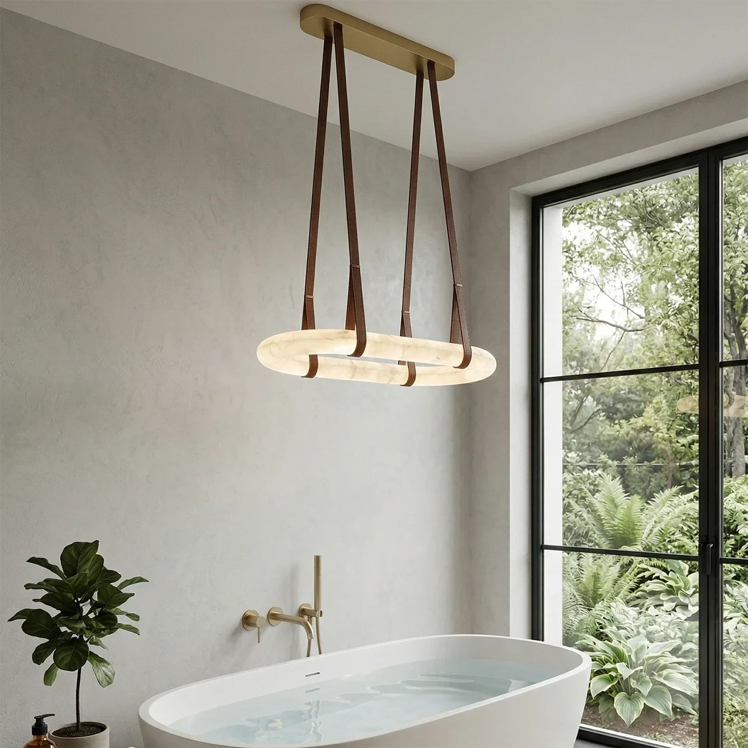 Alabaster Round Leather Chandelier | wildoxy