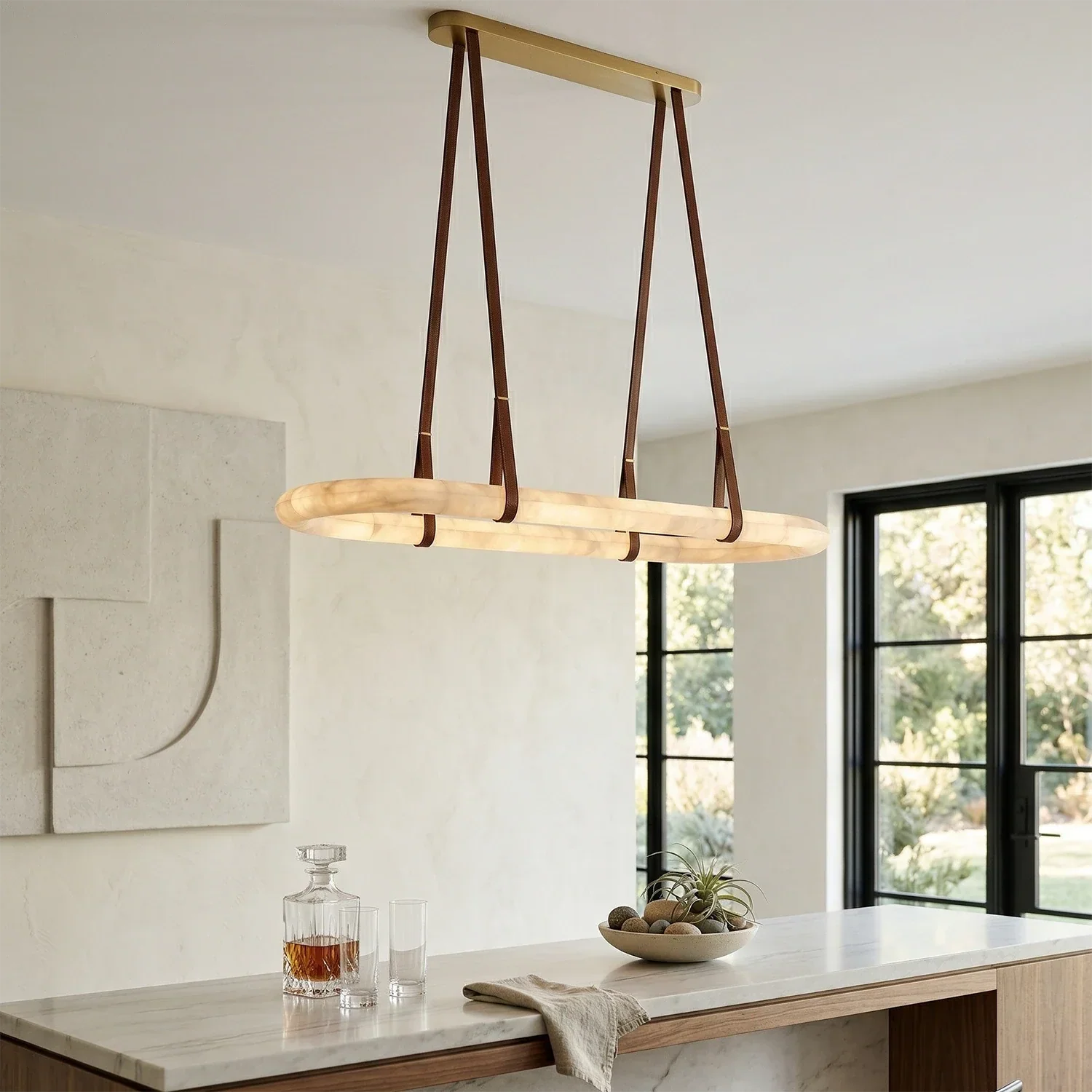 Alabaster Round Leather Chandelier | wildoxy