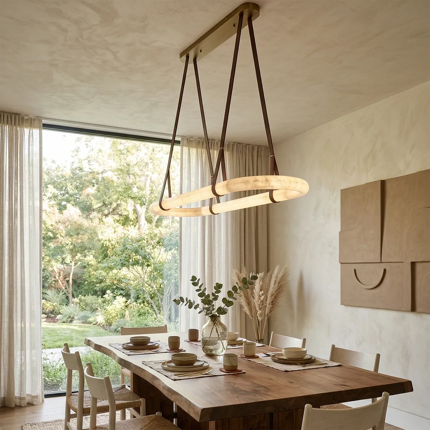 Alabaster Round Leather Chandelier | wildoxy