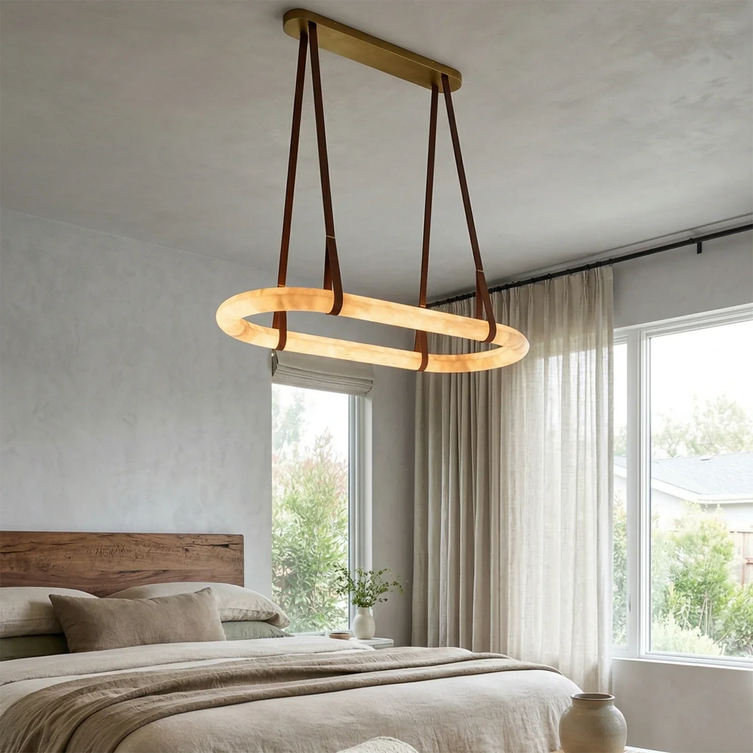 Alabaster Round Leather Chandelier | wildoxy