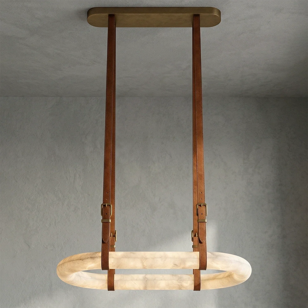 Alabaster Round Leather Chandelier | wildoxy