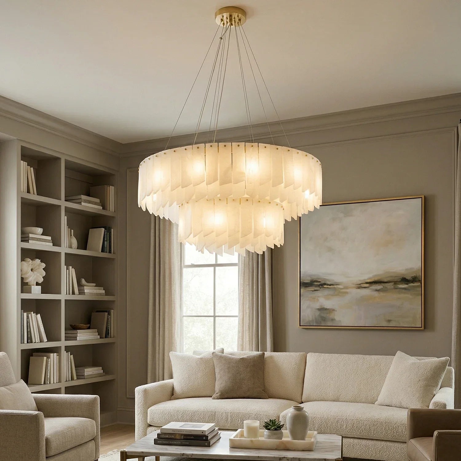 Cascade Alabaster Tiered Brass Chandelier | wildoxy