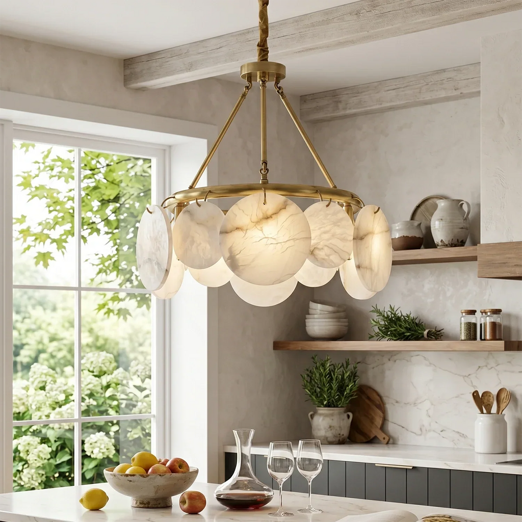 Alba Natural Alabaster Disc Chandelier | wildoxy