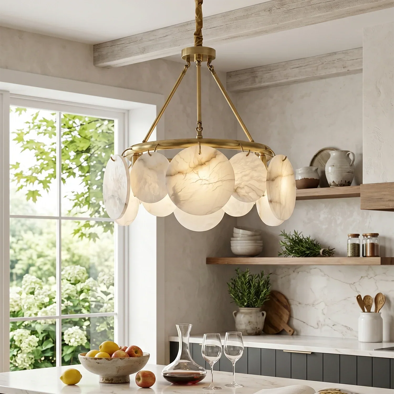 Alba Natural Alabaster Disc Chandelier | wildoxy