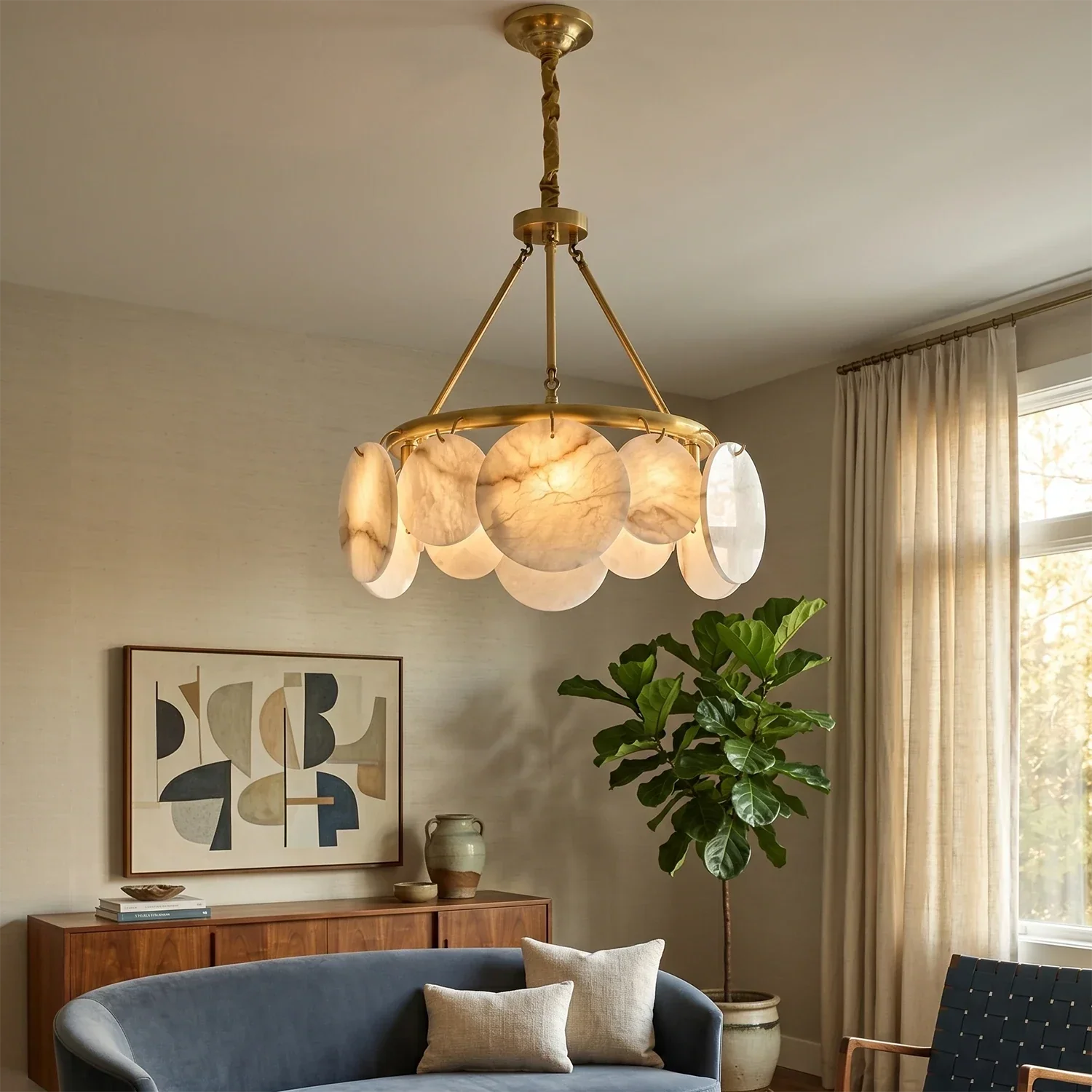 Alba Natural Alabaster Disc Chandelier | wildoxy