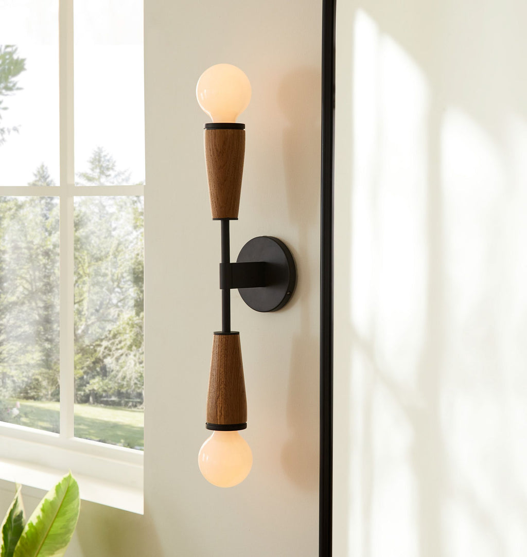 AureaWall Mid-Century Dual-Shade Wall Lamp — Open Bulb Compatible Frame