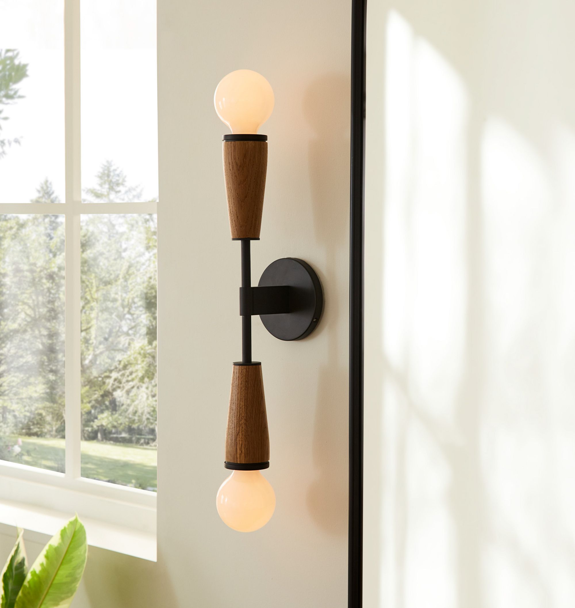 AureaWall Mid-Century Dual-Shade Wall Lamp — Open Bulb Compatible Frame