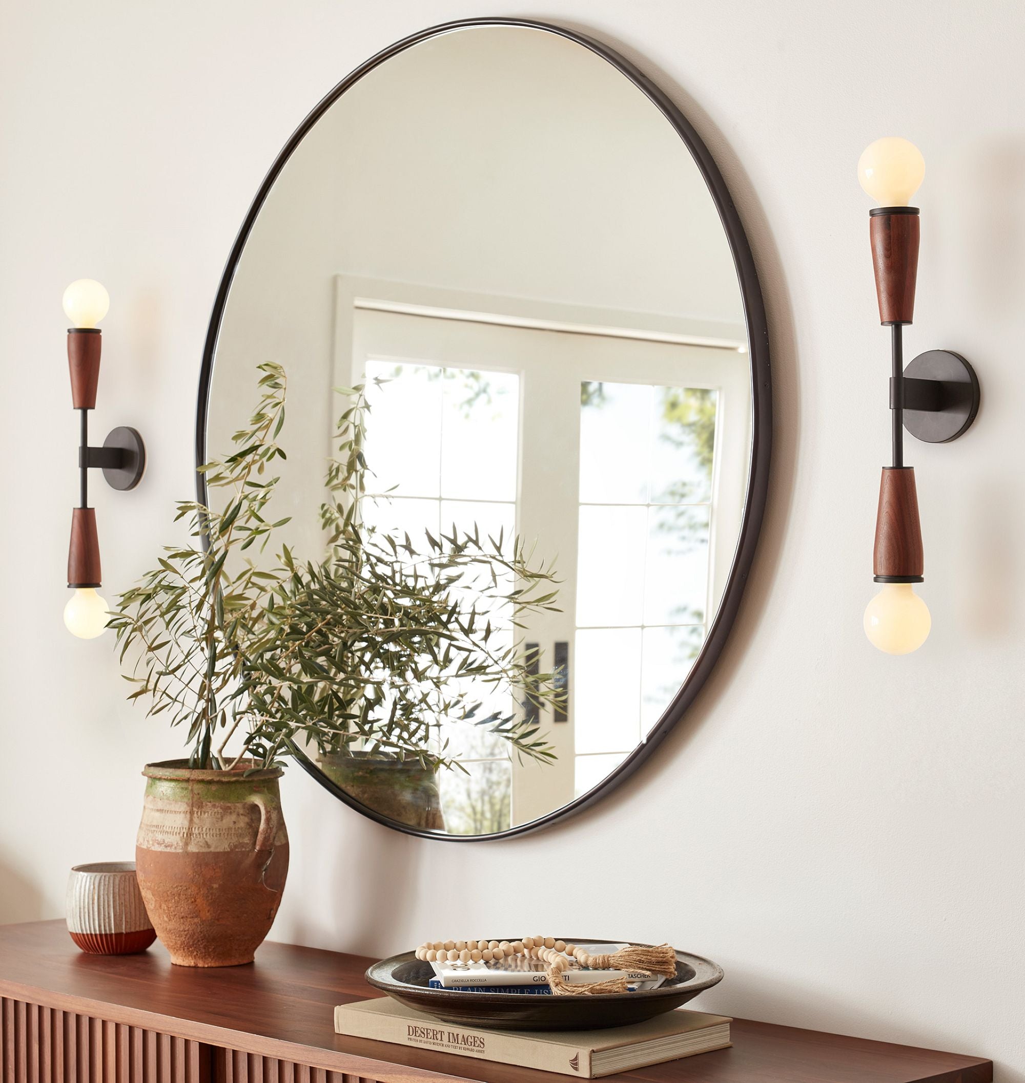 AureaWall Mid-Century Dual-Shade Wall Lamp — Open Bulb Compatible Frame