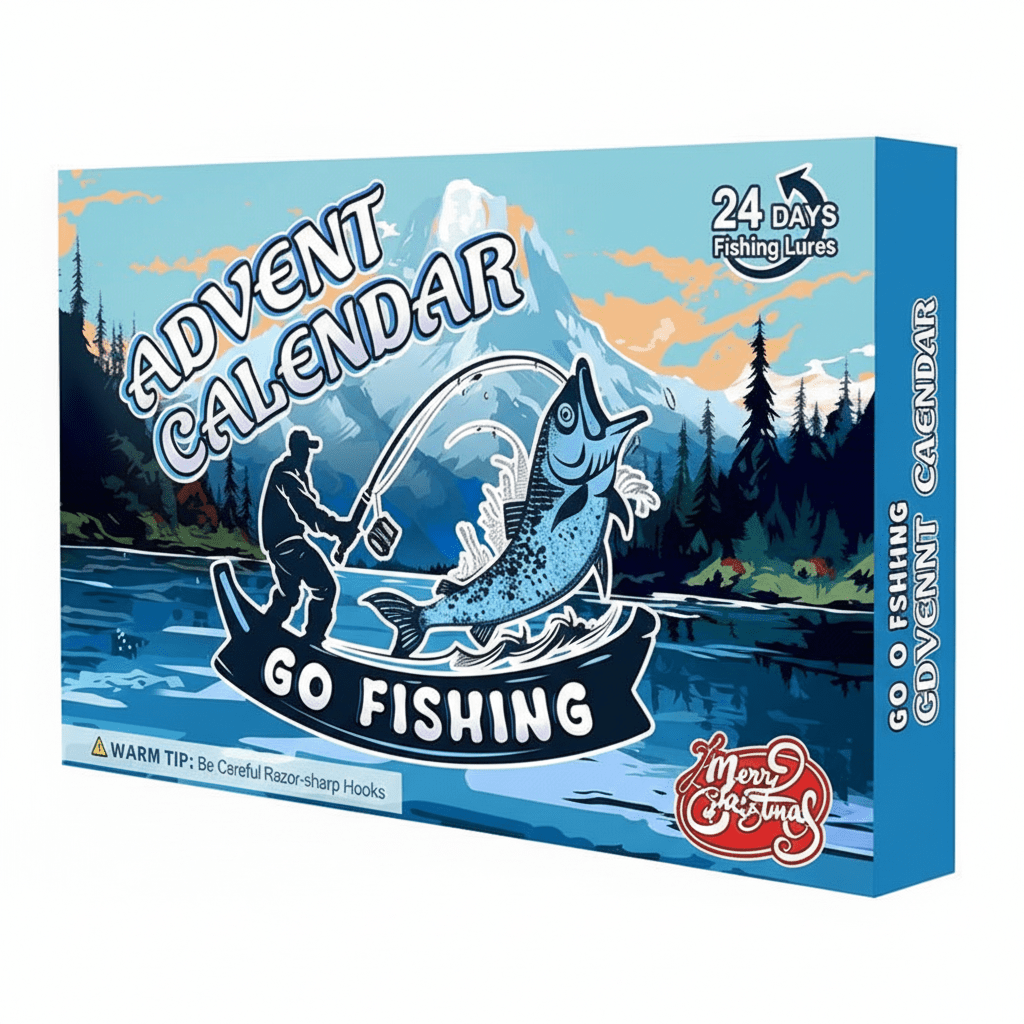 ANGLERVENT adventskalender for fiskeutstyr — 24 dager med assorterte rom for sluker og kroker