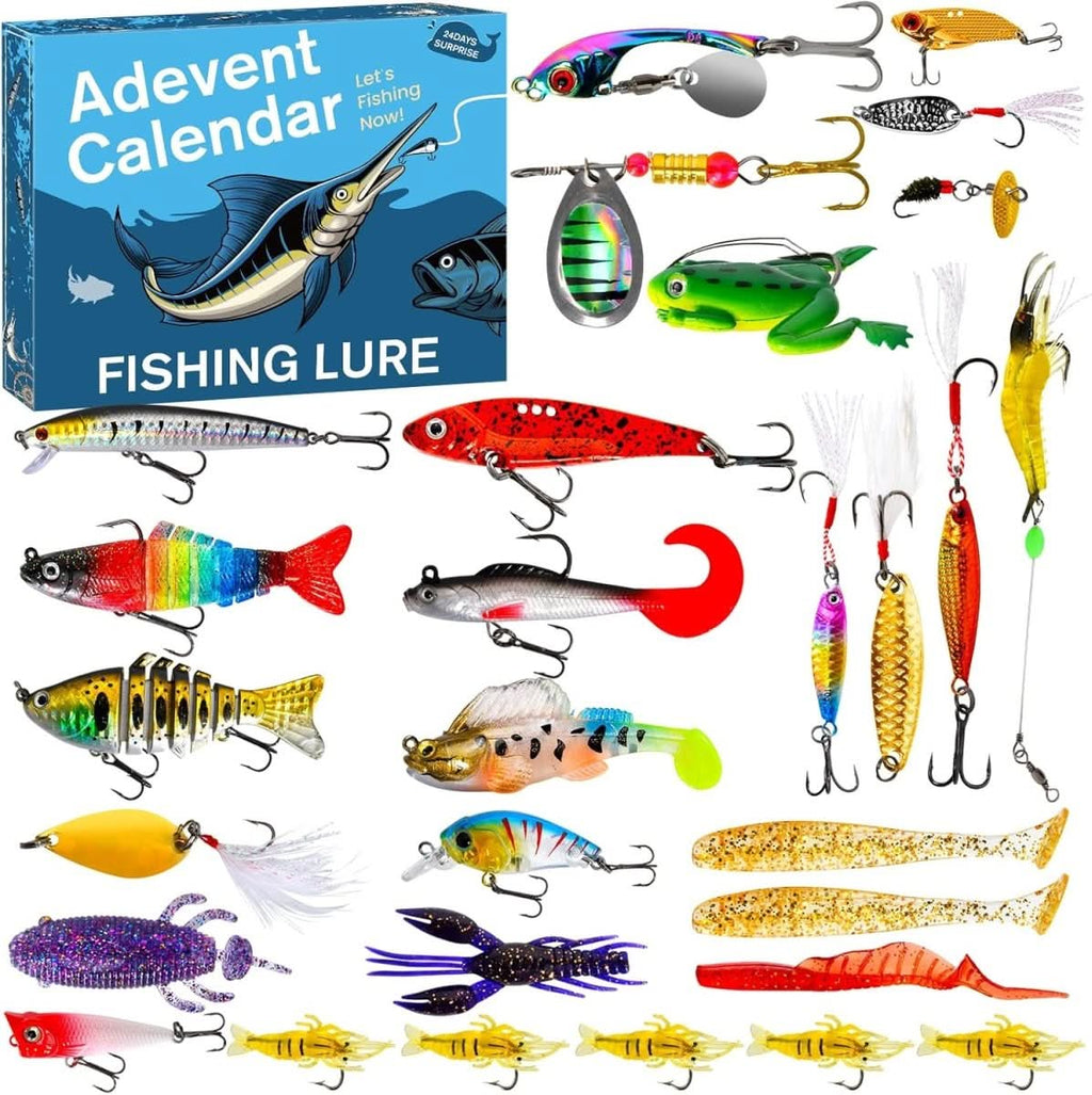 ANGLERVENT adventskalender for fiskeutstyr — 24 dager med assorterte rom for sluker og kroker