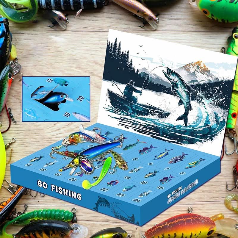 ANGLERVENT adventskalender for fiskeutstyr — 24 dager med assorterte rom for sluker og kroker