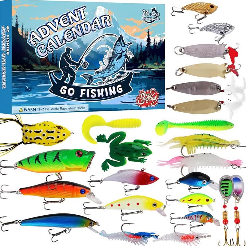 ANGLERVENT adventskalender for fiskeutstyr — 24 dager med assorterte rom for sluker og kroker