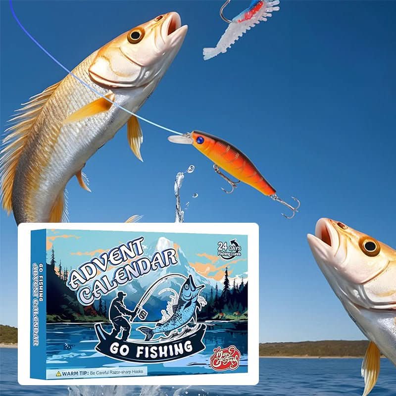 ANGLERVENT adventskalender for fiskeutstyr — 24 dager med assorterte rom for sluker og kroker