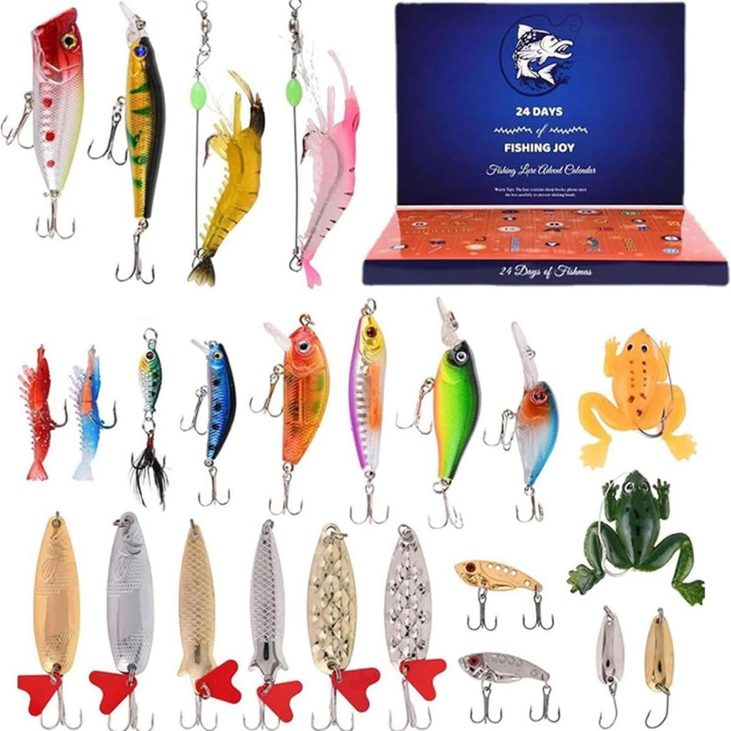 ANGLERVENT adventskalender for fiskeutstyr — 24 dager med assorterte rom for sluker og kroker