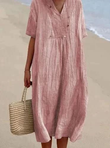 Aria Vestido - Vestido de verano de algodón y lino, escote en V