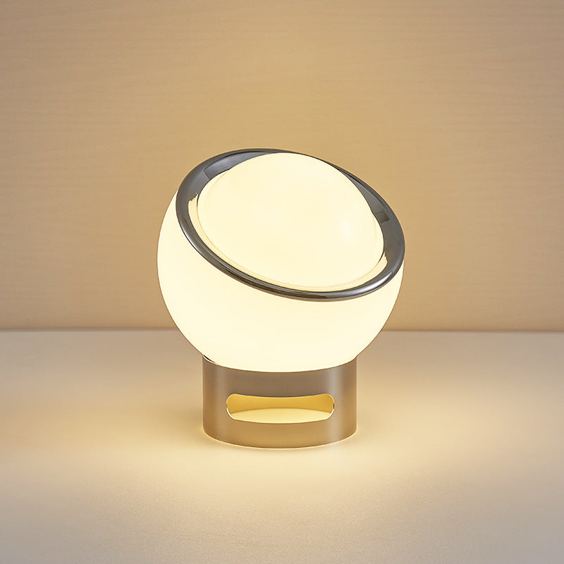Lucette Bedside Table Lamp, Bauhaus Design, French Opal Glass Shade