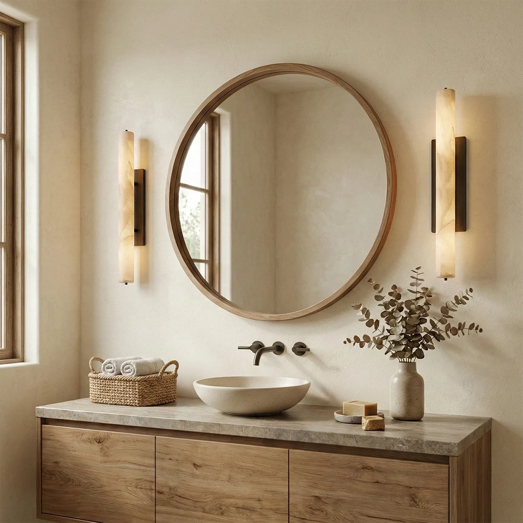 Audon Natural Linear Alabaster Stone Wall Sconce | wildoxy