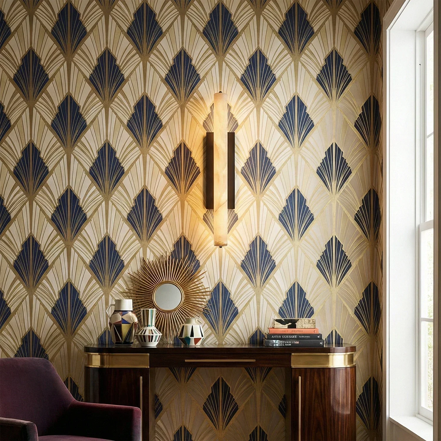 Audon Natural Linear Alabaster Stone Wall Sconce | wildoxy