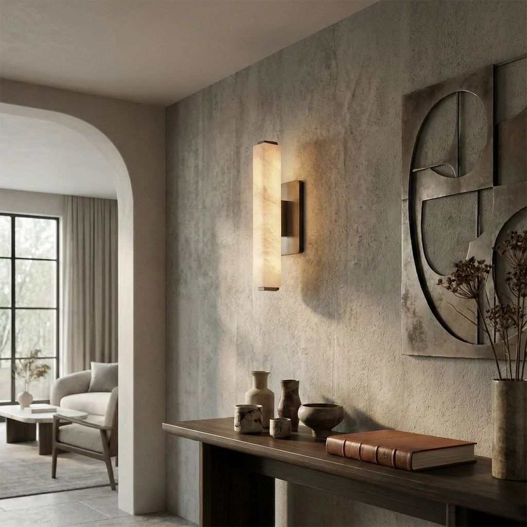 Audon Natural Linear Alabaster Stone Wall Sconce | wildoxy