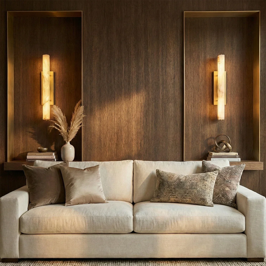Audon Natural Linear Alabaster Stone Wall Sconce | wildoxy