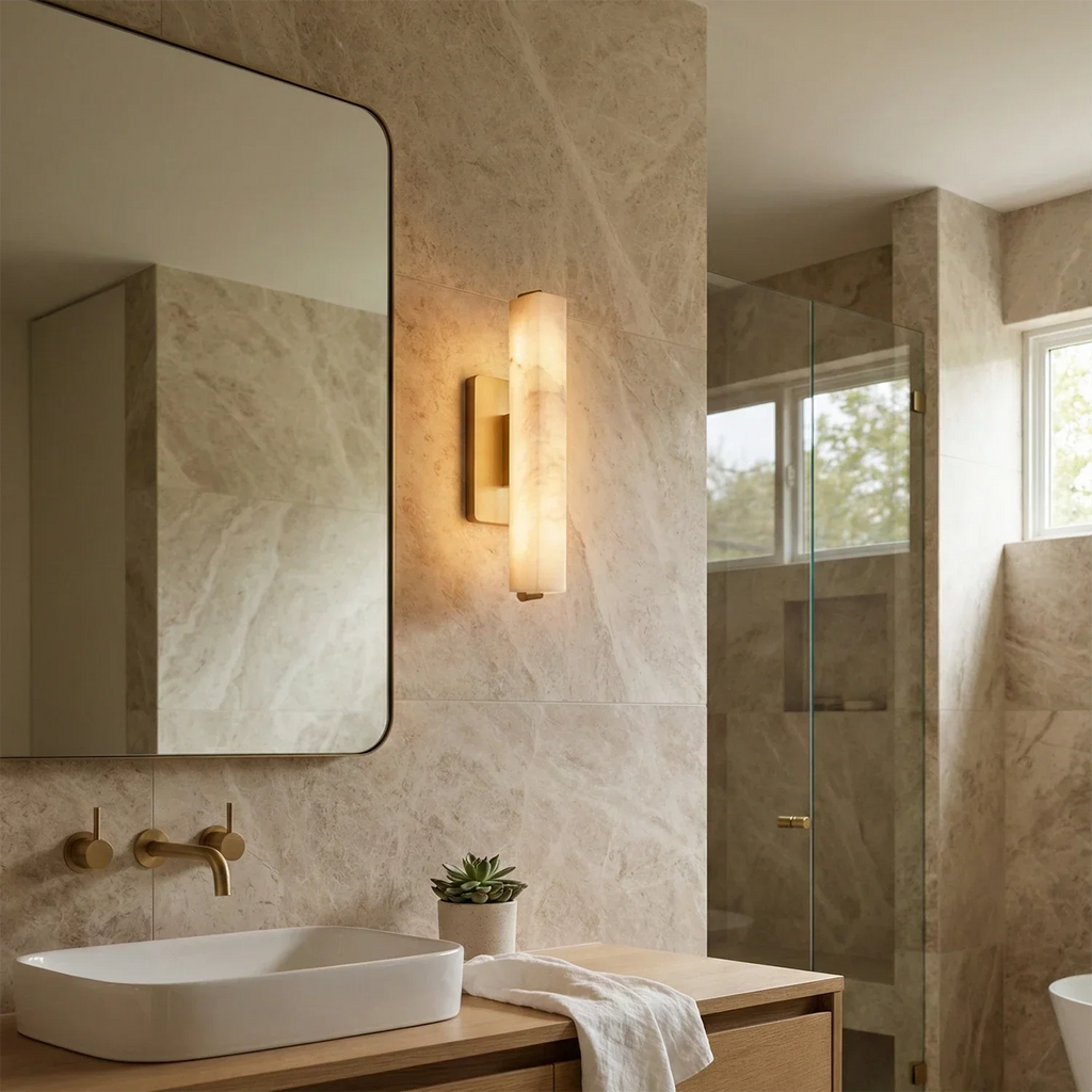 Audon Natural Linear Alabaster Stone Wall Sconce | wildoxy