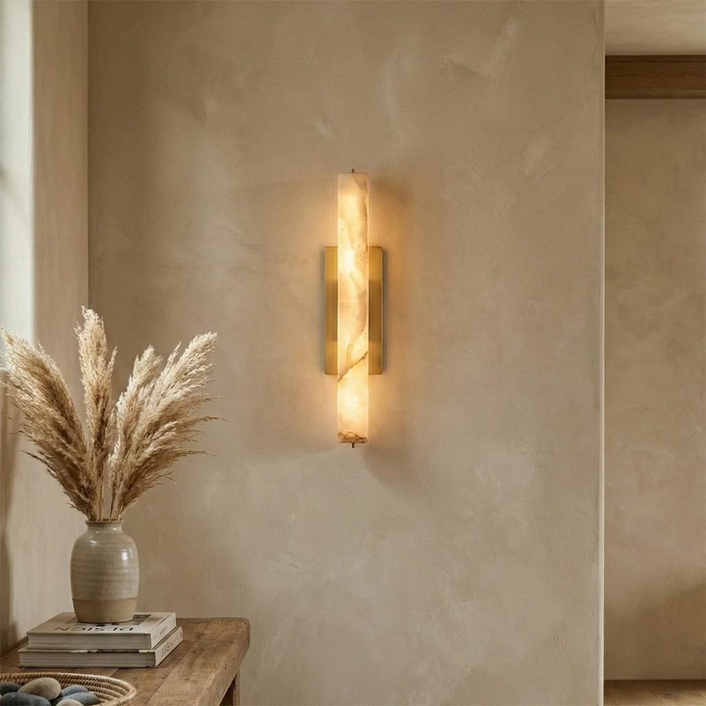 Audon Natural Linear Alabaster Stone Wall Sconce | wildoxy