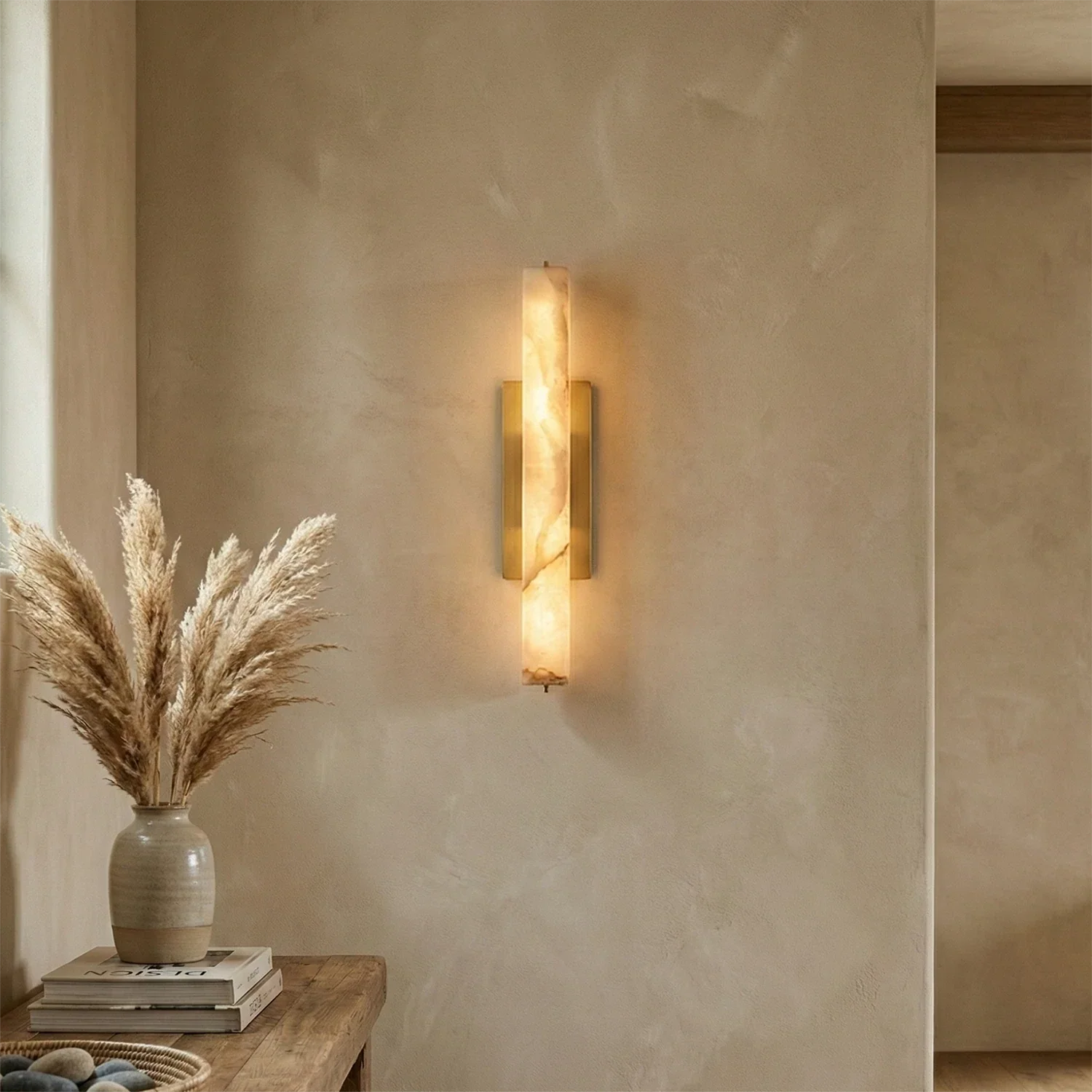 Audon Natural Linear Alabaster Stone Wall Sconce | wildoxy