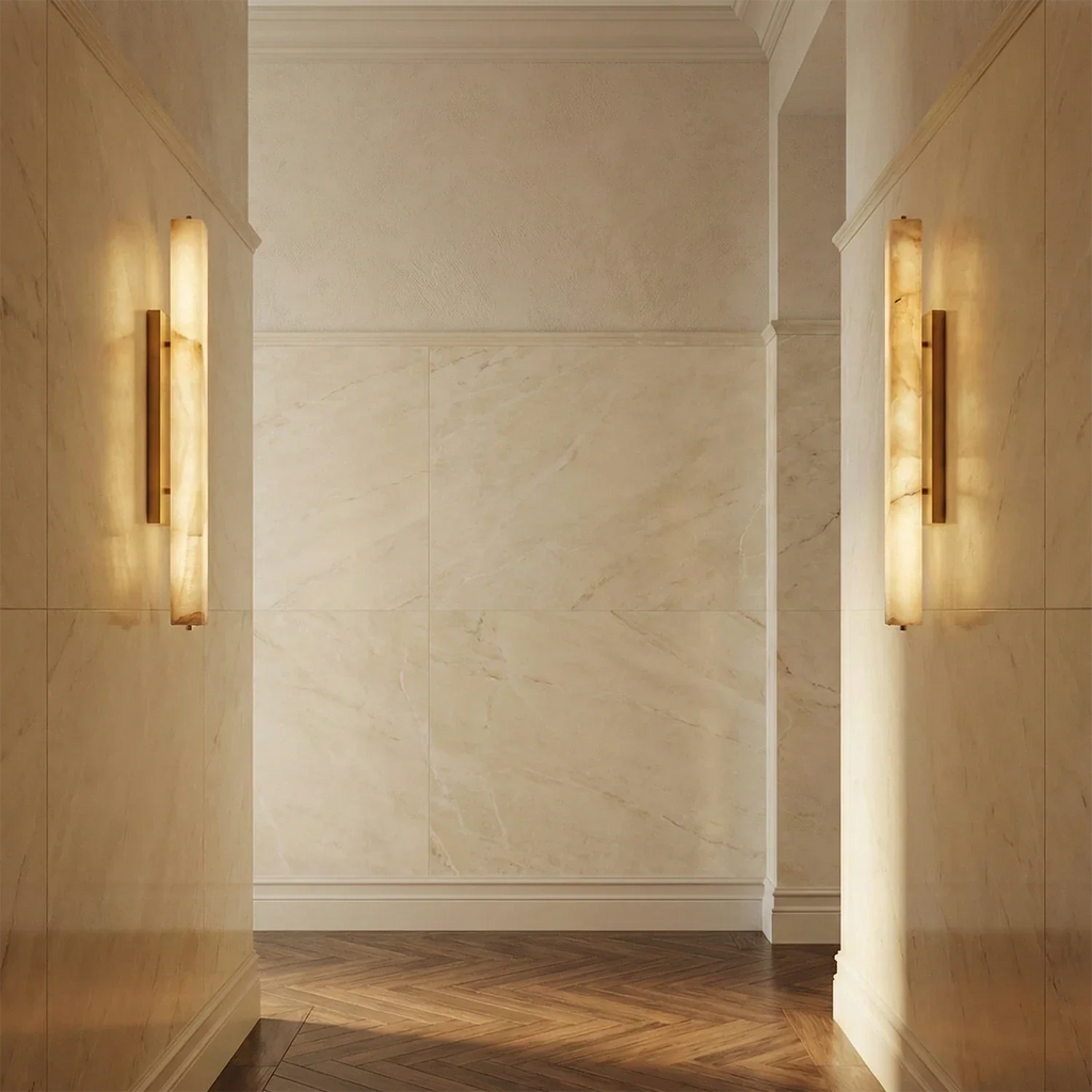 Audon Natural Linear Alabaster Stone Wall Sconce | wildoxy