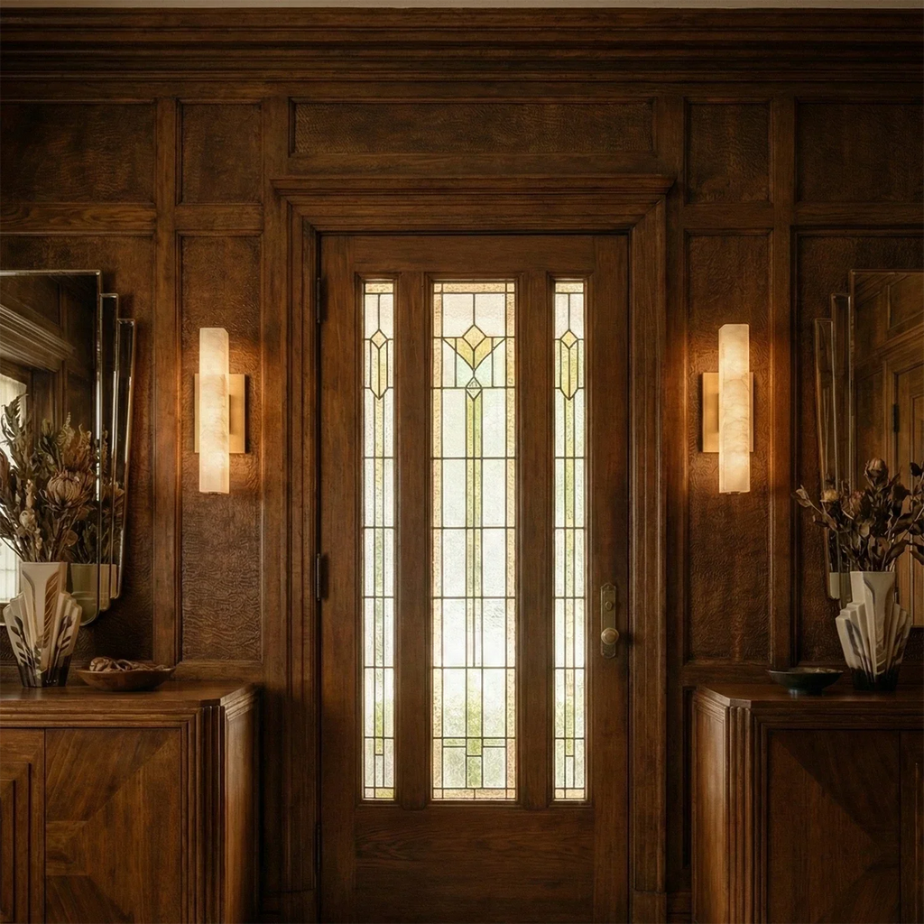 Audon Natural Linear Alabaster Stone Wall Sconce | wildoxy