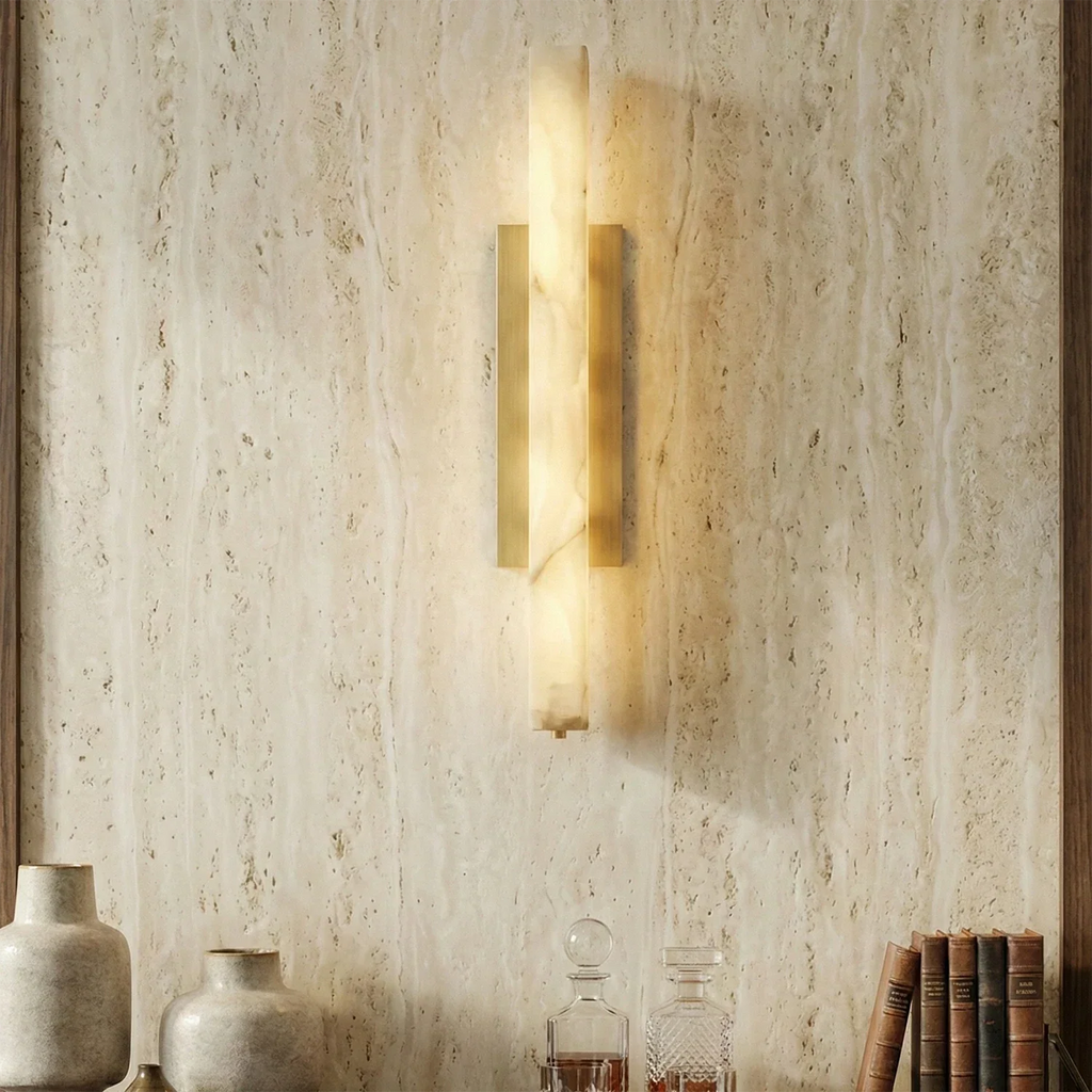 Audon Natural Linear Alabaster Stone Wall Sconce | wildoxy