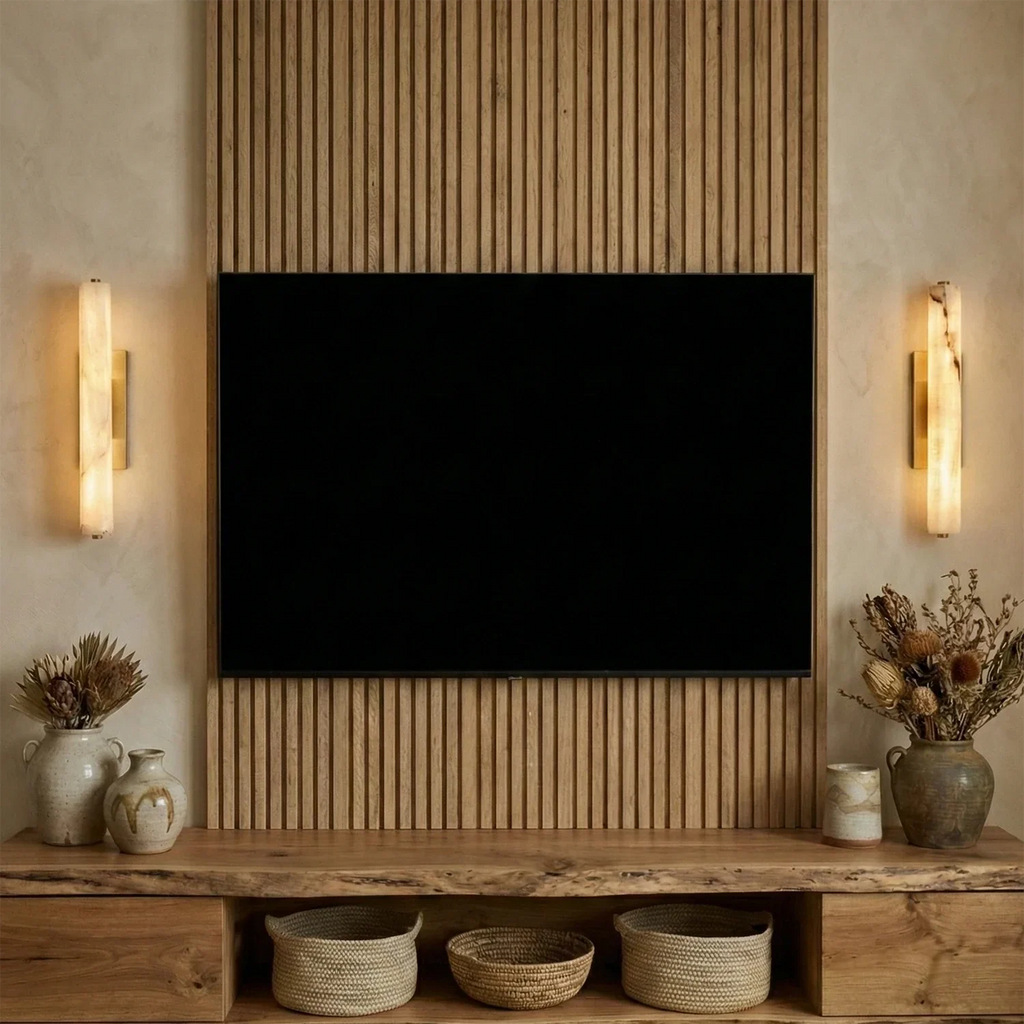 Audon Natural Linear Alabaster Stone Wall Sconce | wildoxy