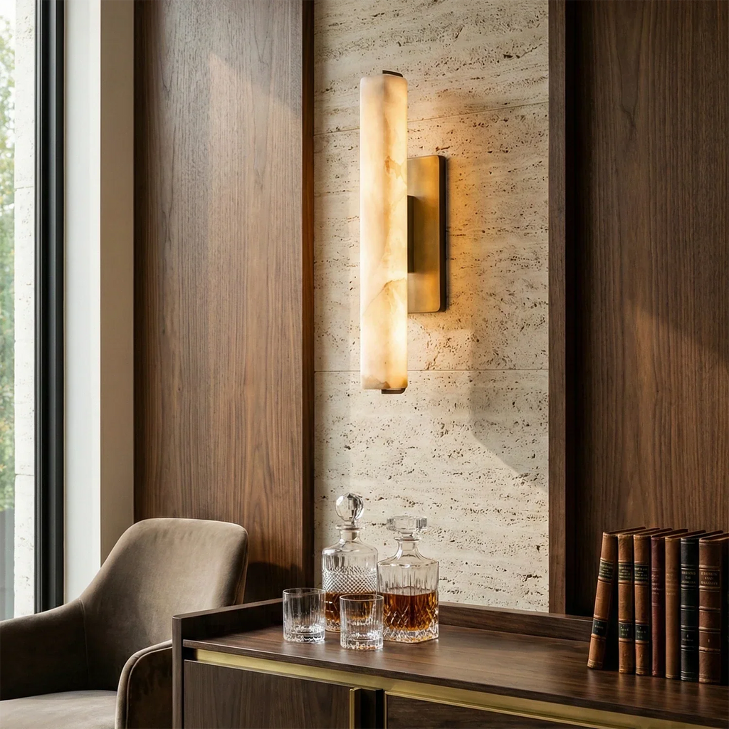 Audon Natural Linear Alabaster Stone Wall Sconce | wildoxy