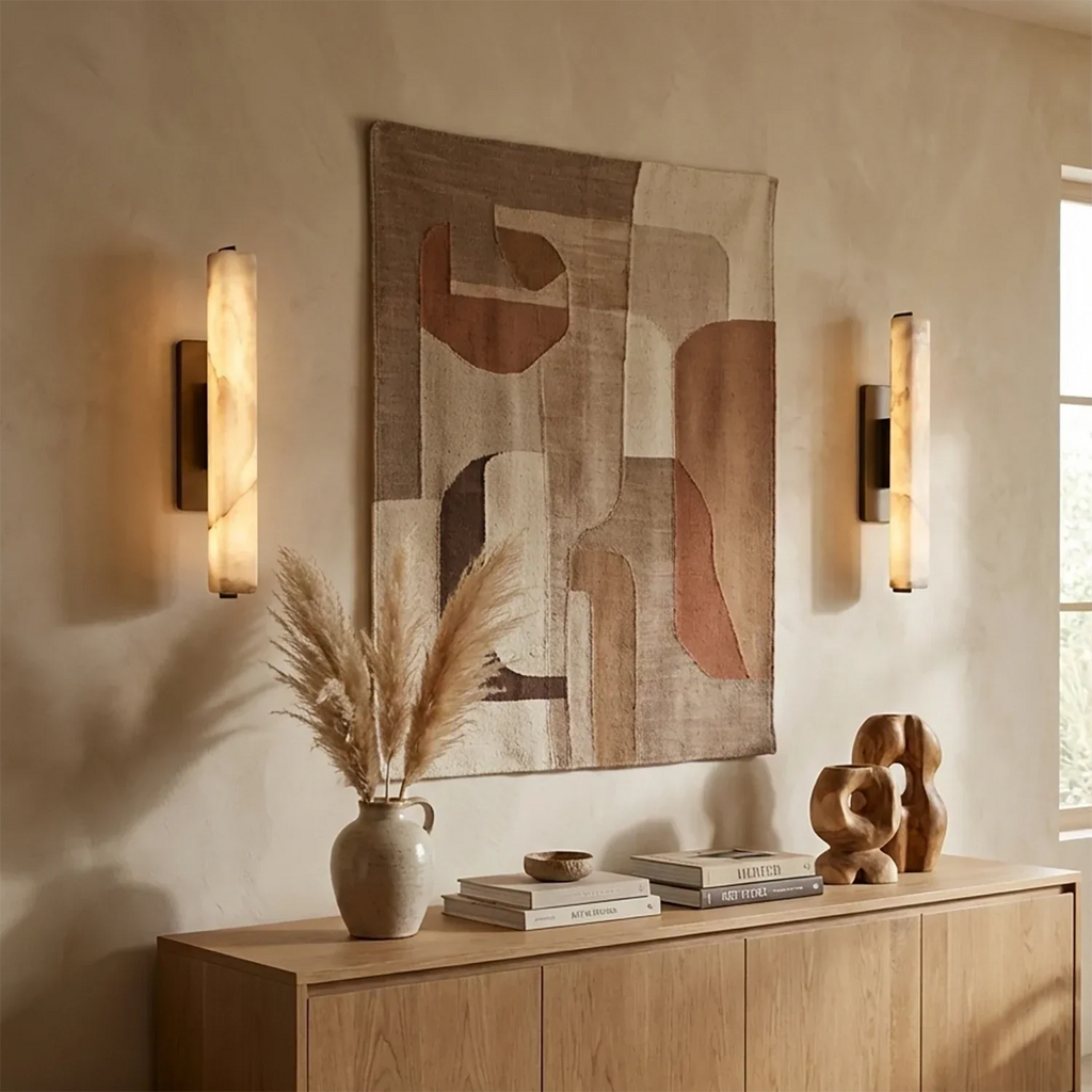 Audon Natural Linear Alabaster Stone Wall Sconce | wildoxy