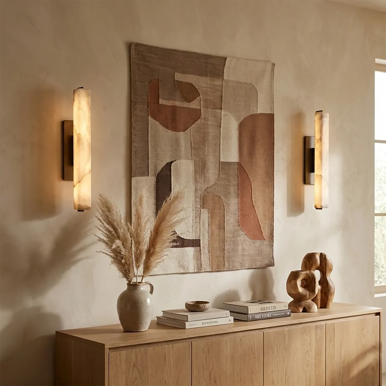 Audon Natural Linear Alabaster Stone Wall Sconce | wildoxy