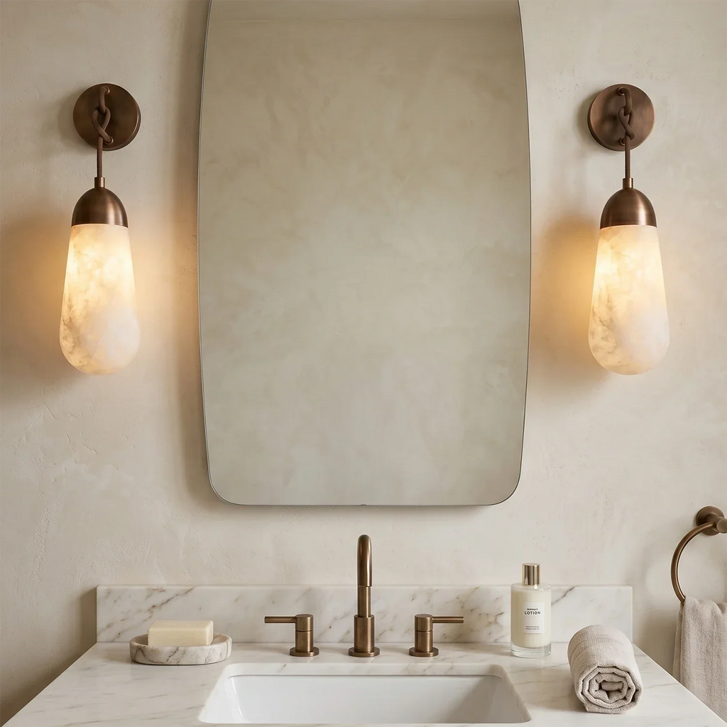 Aurelia Natural Alabaster Teardrop Wall Sconce | wildoxy
