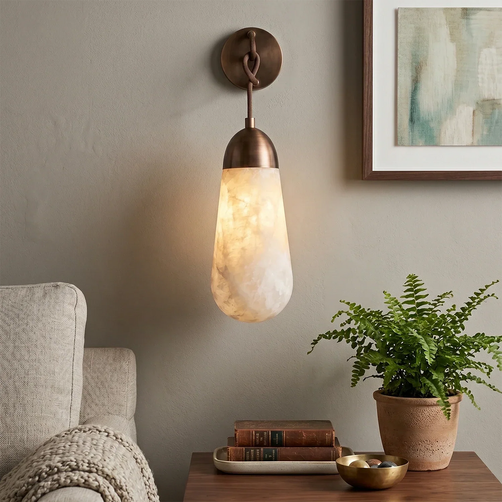 Aurelia Natural Alabaster Teardrop Wall Sconce | wildoxy