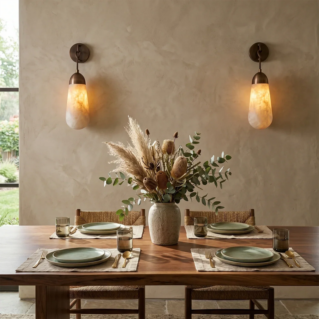 Aurelia Natural Alabaster Teardrop Wall Sconce | wildoxy